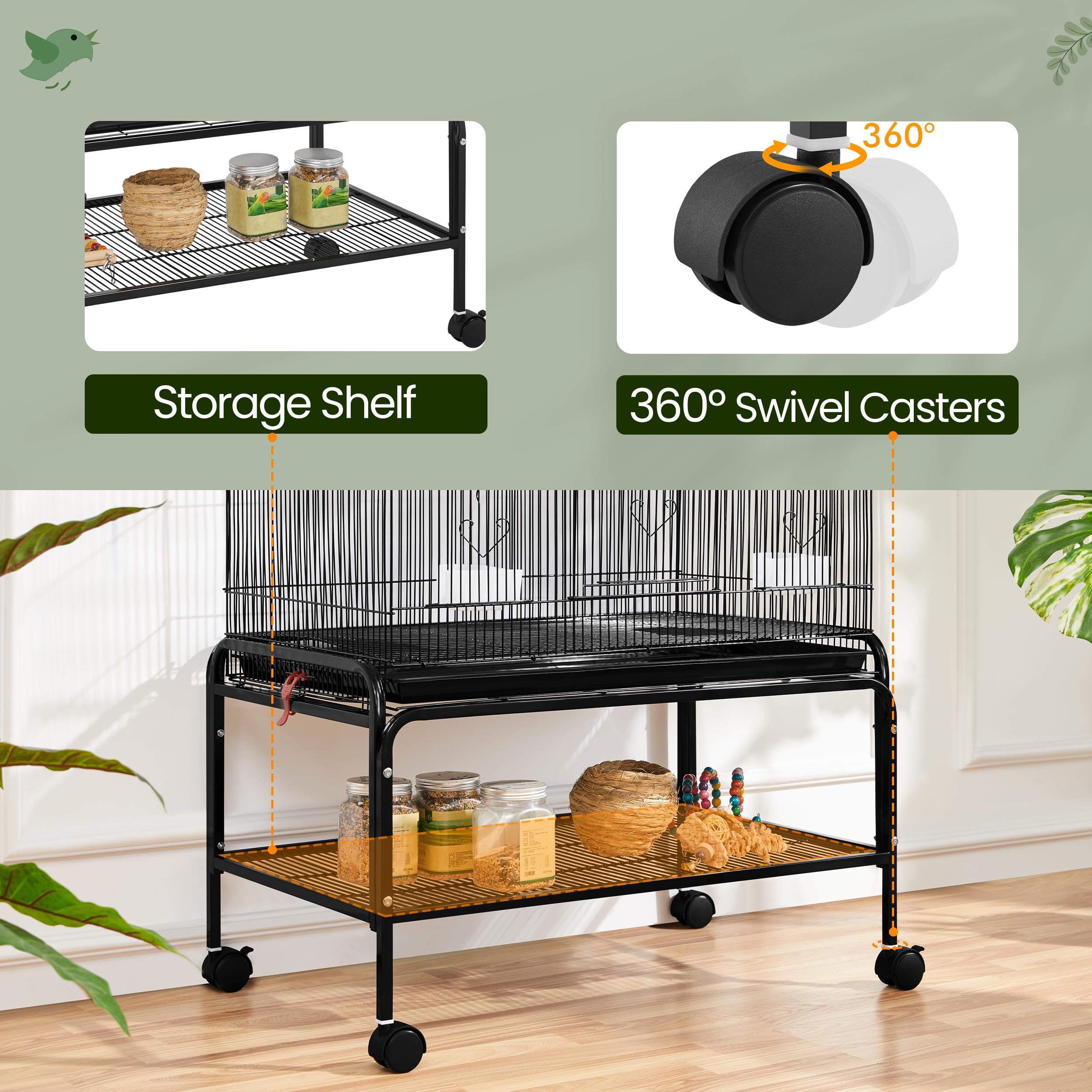 Yaheetech 53 Large Bird Cage Budgie Cage for Parakeets Cockatiels Conures Lovebirds Parrots with Rolling Stand